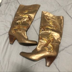 Vintage genuine leather brown snake boots.